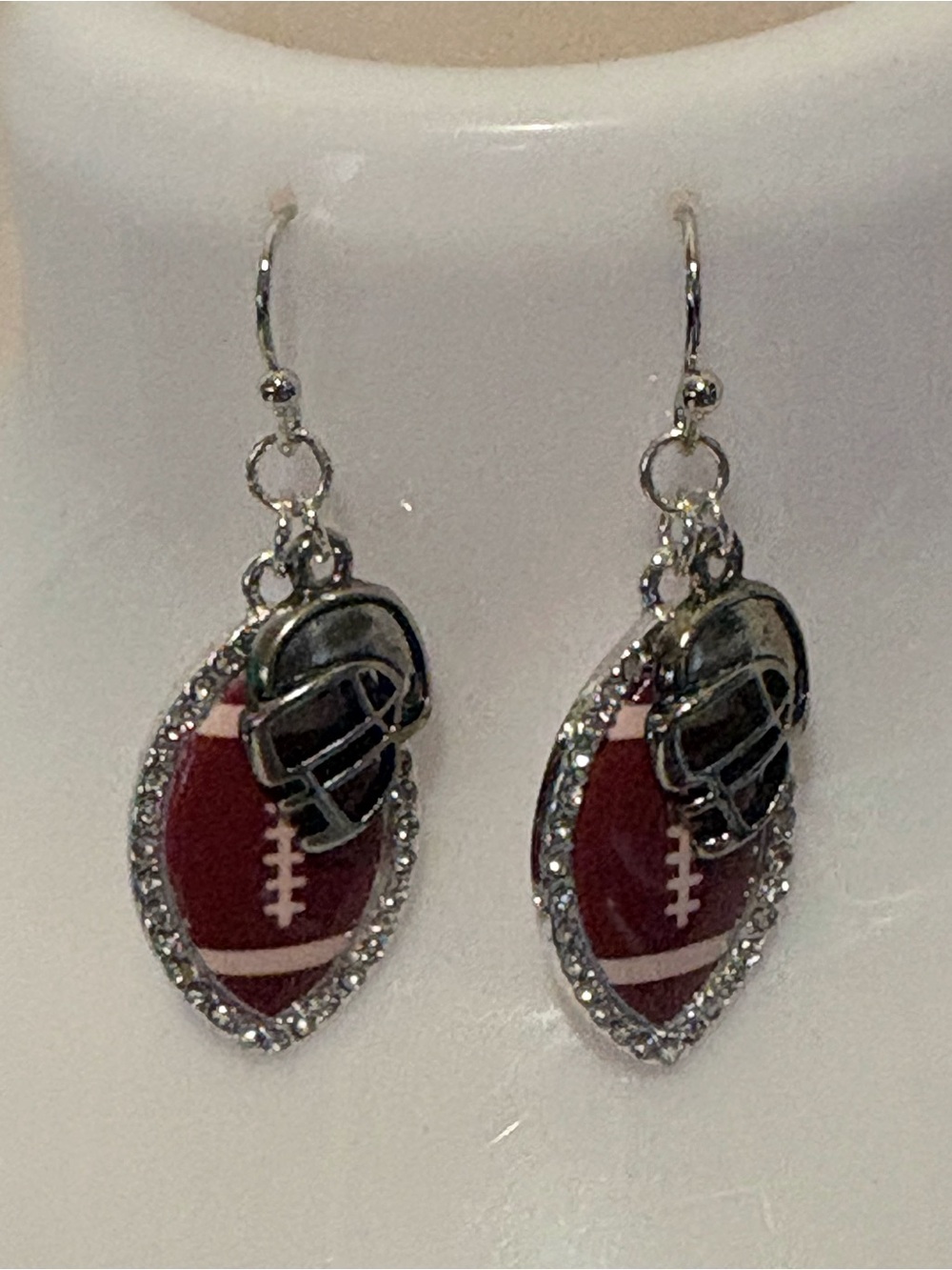 Rhinestone Football Dangle Earrings - nwot